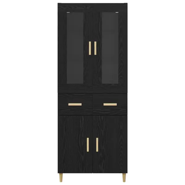 Kõrge kapp sahtlite ja vitriinustega, must tamm, tehispuit, 69,5 x 34 x 180 cm – 8