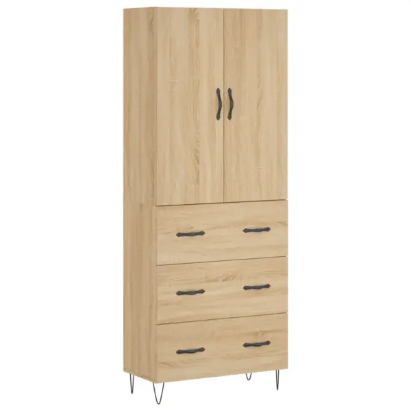 Kõrge kapp Sonoma tamme toonis, tehispuit ja metalljalad, 69,5 x 34 x 180 cm – 2