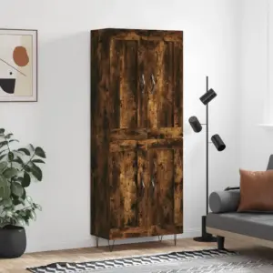 Kõrge kapp ustega, suitsutatud tamme toon, tehispuit ja rauast jalad, 69,5 x 34 x 180 cm