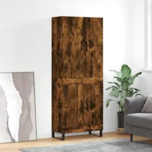 Kõrge kapp suitsutatud tamme toonis, tehispuit ja metalljalad, 69,5 x 34 x 180 cm