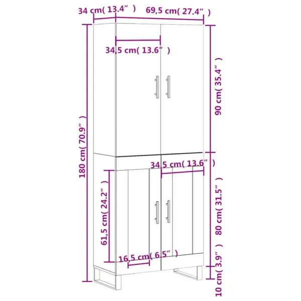 Kõrge kapp suitsutatud tamme toonis, tehispuit ja metalljalad, 69,5 x 34 x 180 cm - 13