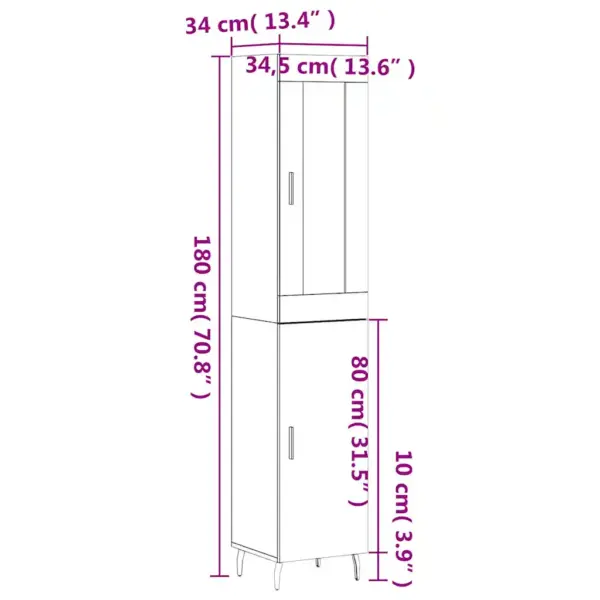 Kõrge kapp klaasukse ja metalljalgadega, suitsutatud tamm, tehispuit, 34,5 x 34 x 180 cm – 13