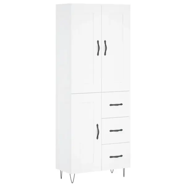 Kõrge kapp ustega, valge tehispuit, metalljalgadega, 69,5 x 34 x 180 cm – 2