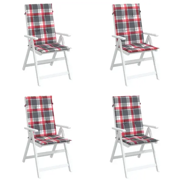 Kõrge seljatoega toolipadjad, punane ruuduline, vetthülgav polüester, 4 tk, 120 x 50 x 3 cm – 4