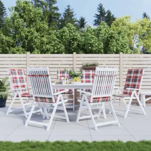 Kõrge seljatoega toolipadjad, punane ruuduline, vetthülgav polüester, 6 tk, 120 x 50 x 3 cm