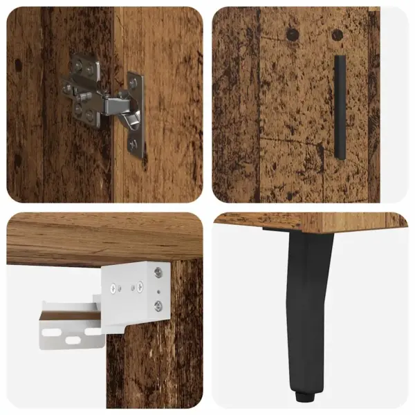 Kõrge vitriinkapp 4 uksega, vana puidu toon, tehispuit ja klaas, 69,5 x 34 x 180 cm – 11