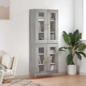 Kõrge vitriinkapp klaasustega, hall Sonoma tamm, 2-osaline, tehispuit, 69,5 x 34 x 180 cm