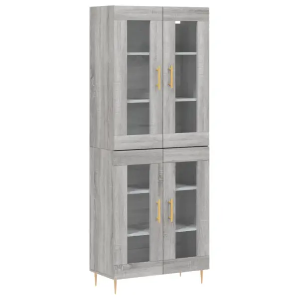 Kõrge vitriinkapp klaasustega, hall Sonoma tamm, 2-osaline, tehispuit, 69,5 x 34 x 180 cm - 2