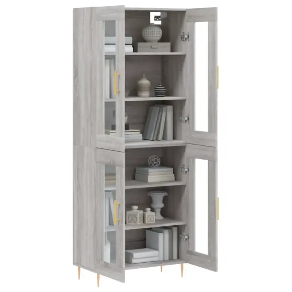 Kõrge vitriinkapp klaasustega, hall Sonoma tamm, 2-osaline, tehispuit, 69,5 x 34 x 180 cm - 3