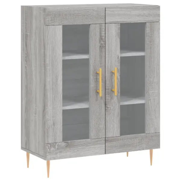 Kõrge vitriinkapp klaasustega, hall Sonoma tamm, 2-osaline, tehispuit, 69,5 x 34 x 180 cm - 7