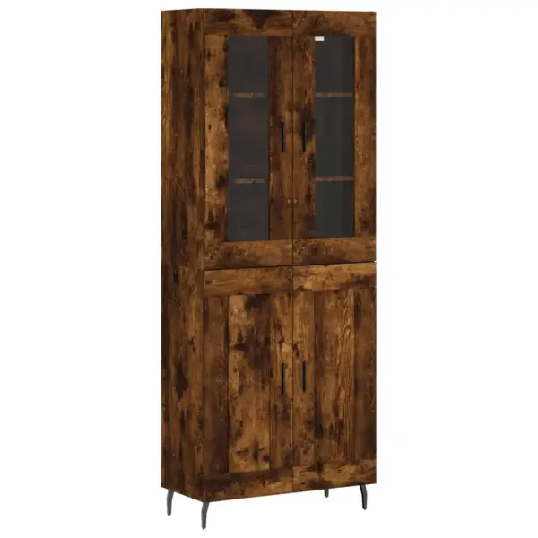 Kõrge vitriinkapp suitsutatud tamme toonis, klaasuste ja metalljalgadega, 69,5 x 34 x 180 cm, tehispuit - 2