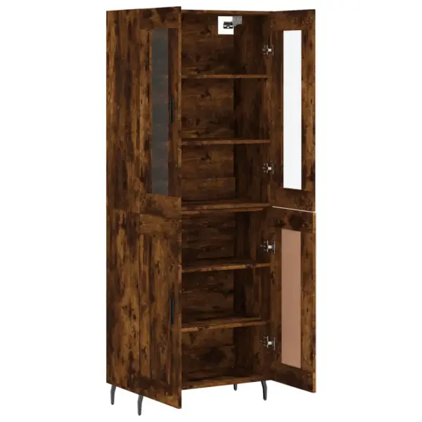 Kõrge vitriinkapp suitsutatud tamme toonis, klaasuste ja metalljalgadega, 69,5 x 34 x 180 cm, tehispuit - 4