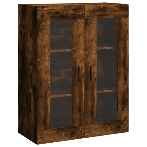 Kõrge vitriinkapp suitsutatud tamme toonis, klaasuste ja metalljalgadega, 69,5 x 34 x 180 cm, tehispuit - 5