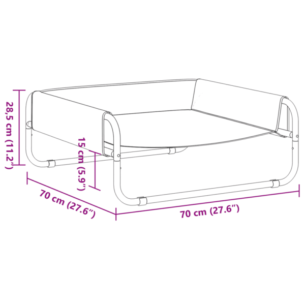 Kõrgendatud koeravoodi Oxford kangast, antratsiithall, terasraamiga, 70 x 70 x 28,5 cm – 9