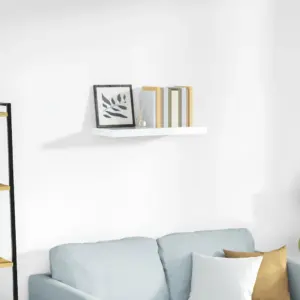 Kõrgläikega valge seinariiul nähtamatu kinnitusega, MDF, 60 x 23,5 x 3,8 cm