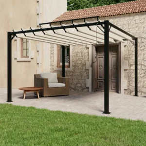 Terrassipergola reguleeritava katuse ja alumiiniumraamiga, kreemjasvalge, 3 x 3 m