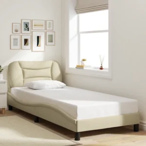 Kangast voodiraam peatsiga ja peatsipadja, kreemjas, Hvar, 80 x 200 cm