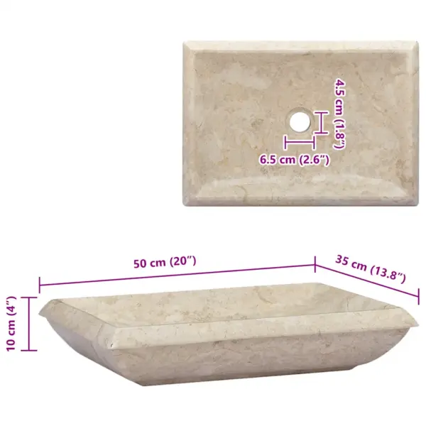 Kreemjasvalge marmorist valamu, 50 x 35 x 10 cm – 8