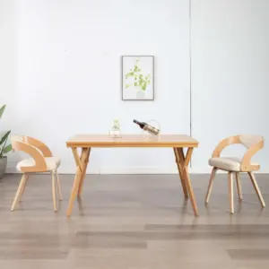 Kreemjasvalged söögitoolid 2 tk, painutatud puitraam ja kunstnahast polster, 53 x 54 x 77 cm