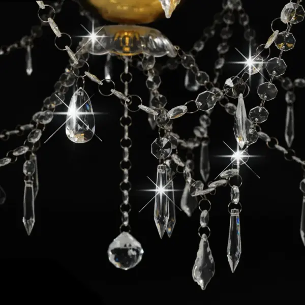 Kahekihiline kuldne lühter kristalliefektiga akrüülhelmestega, 15 x E14, 80 x 74 cm – 5
