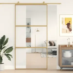 Läbipaistev ESG-klaasist liuguks kuldse alumiiniumraamiga, 102,5 x 205 cm