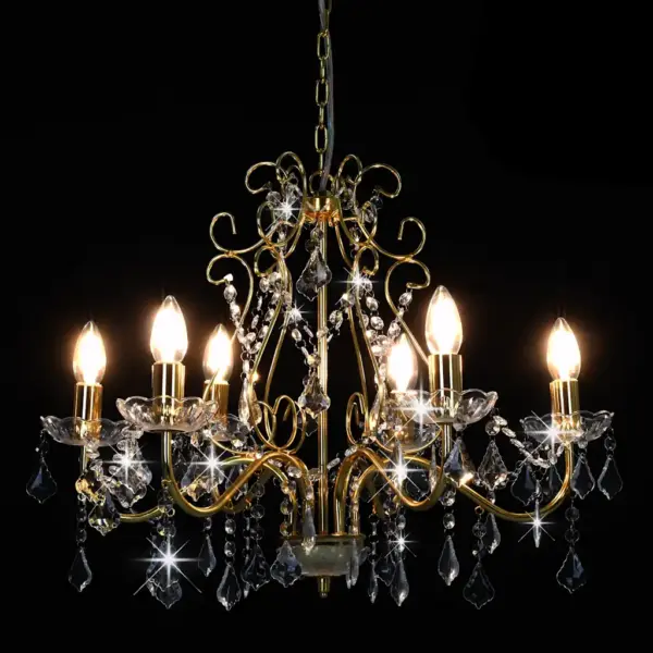 Ümmargune kuldne lühter kristallhelmestega, 6 x E14, 60 x 44 cm – 4