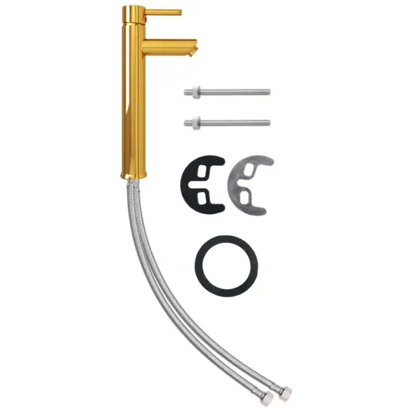 Kuldne messingist valamusegisti vannituppa, ühe kangi ja ühe auguga, 12 x 30 cm – 2