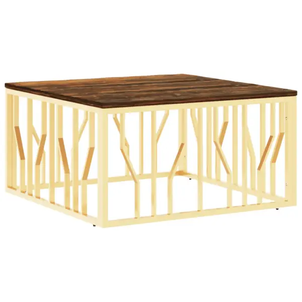 Kohvilaud taastatud puidust lauaplaadiga, kuldse roostevaba terase raamiga, 80 x 80 x 40 cm - 2