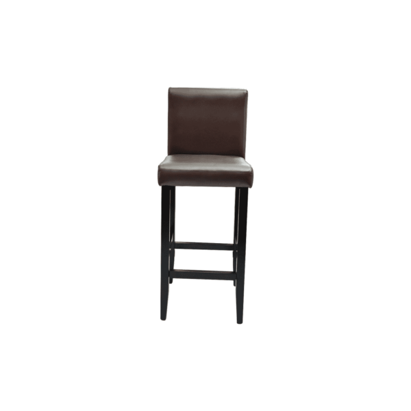 Tumepruunid kunstnahast baaripukid seljatoega, 6 tk, puidust jalgade ja musta raamiga, istmekõrgus 75 cm – 3