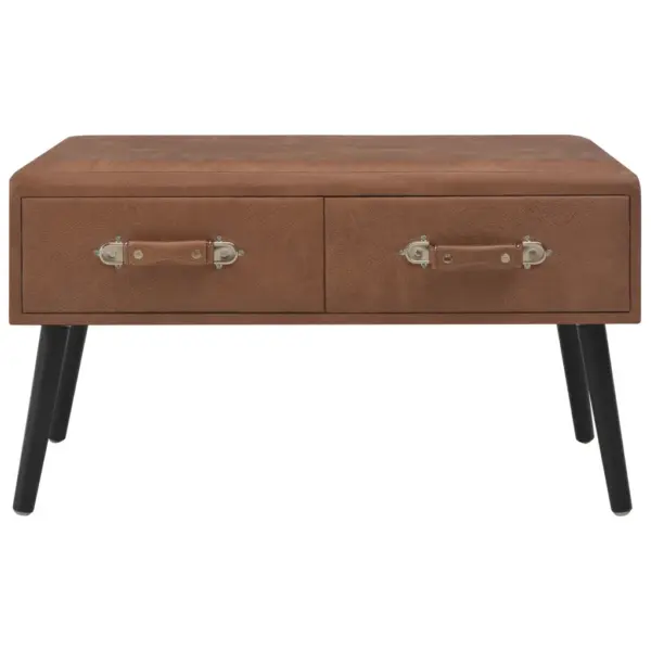 Tumepruun kunstnahast kohvilaud kahe sahtliga, 80 x 40 x 46 cm – 4