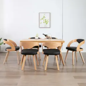 Kunstnahast polsterdatud söögitoolid painutatud puitraamiga, must/helepruun, 6 tk