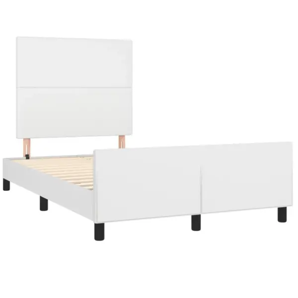 Valge kunstnahast voodiraam reguleeritava peatsiga, 120 x 190 cm, ilma madratsita – 3