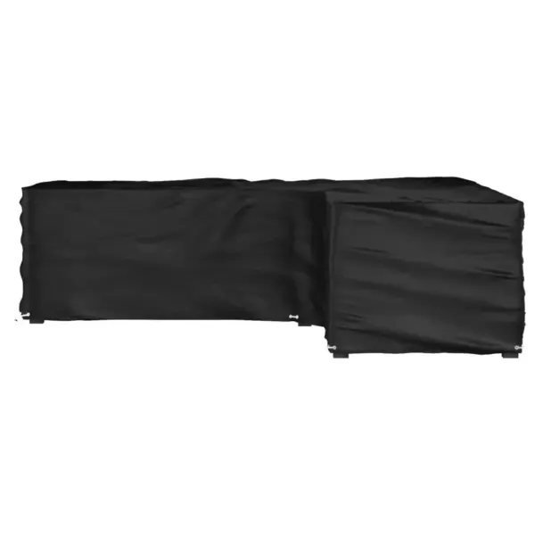 L-kujuline vettpidav aiamööbli kate, 16 aasaga ja kinnitusnööriga, must PE, 250 x 250 x 70 cm – 4