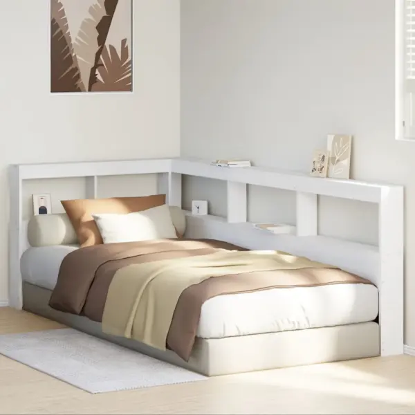 L-kujuline voodipeats hoiuriiulitega, valge täismännipuit, 80 cm voodile, 98,5 x 218,5 x 80 cm – 3
