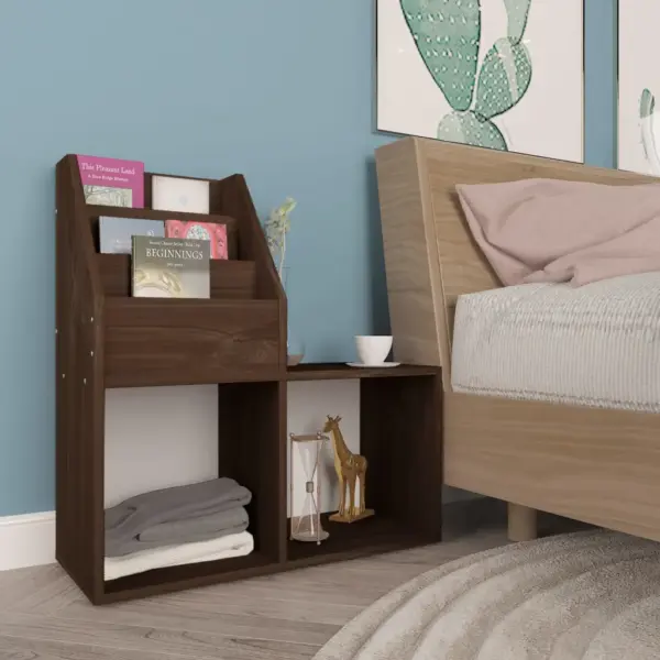 Laste raamatu- ja ajakirjariiul, suitsutatud tamme toon, tehispuit, 71 x 30 x 78,5 cm – 3