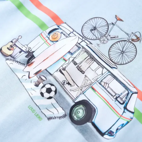 Laste T-särk bussitrükiga, helesinine, 100% puuvill, suurus 128 – 4