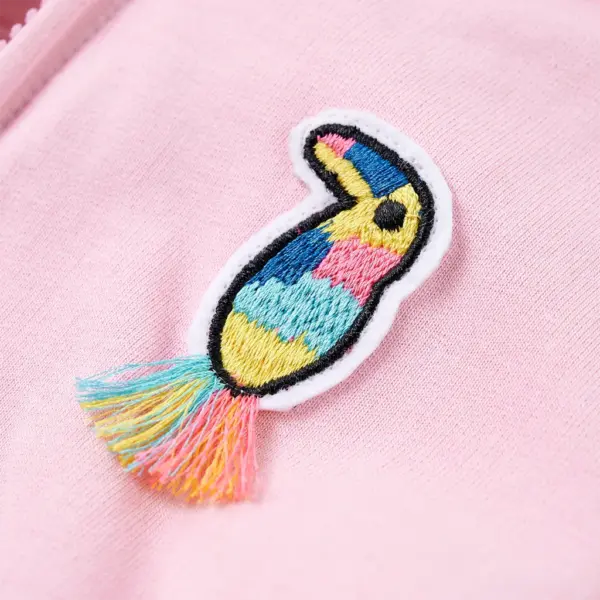 Laste kapuutsiga dressipluus lukuga ja linnu tikandiga, erkroosa, suurus 104 – 5