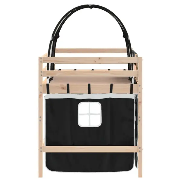 Laste keskmise kõrgusega voodi kardinate ja tunneliga, männipuit, 80 x 200 cm, valge-must – 8