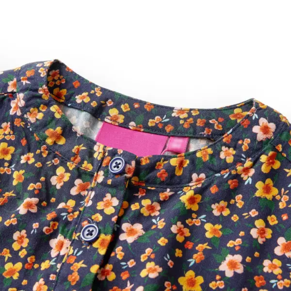 Laste lilleline pikavarrukaline kleit pingutusnööriga, tumesinine, 116 – 3