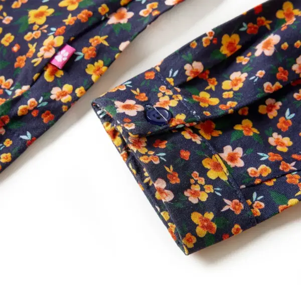 Laste lilleline pikavarrukaline kleit pingutusnööriga, tumesinine, 116 – 6