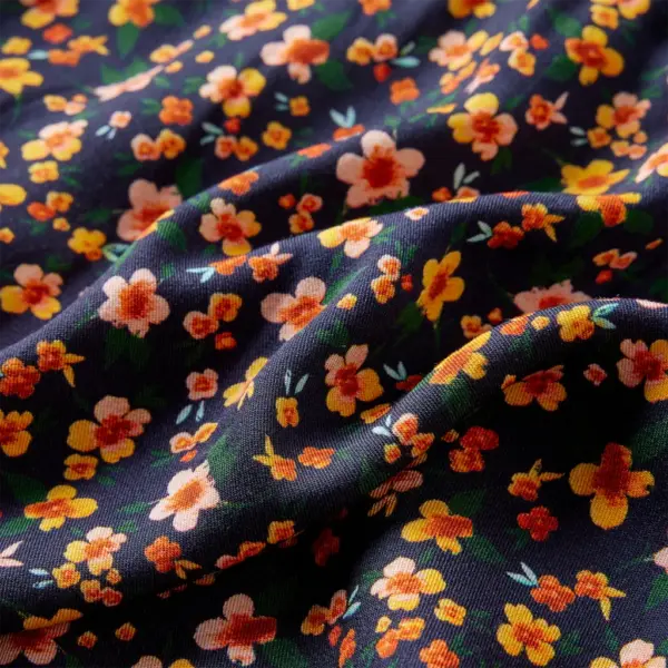 Laste lilleline pikavarrukaline kleit pingutusnööriga, tumesinine, 116 – 7