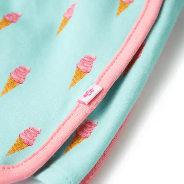 Laste lühikesed püksid pingutusnööriga, jäätisetrükiga, hele mündiroheline, suurus 128 – 5