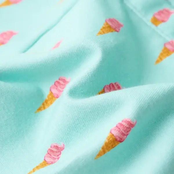 Laste lühikesed püksid pingutusnööriga, jäätisetrükiga, hele mündiroheline, suurus 128 – 7