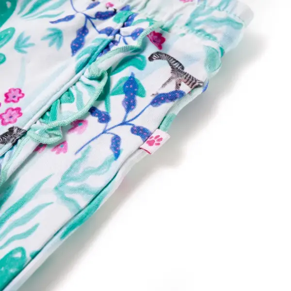 Laste lühikesed püksid pingutusnööriga, ekrüü ja tume mündiroheline, sebratrükiga, suurus 128 – 4