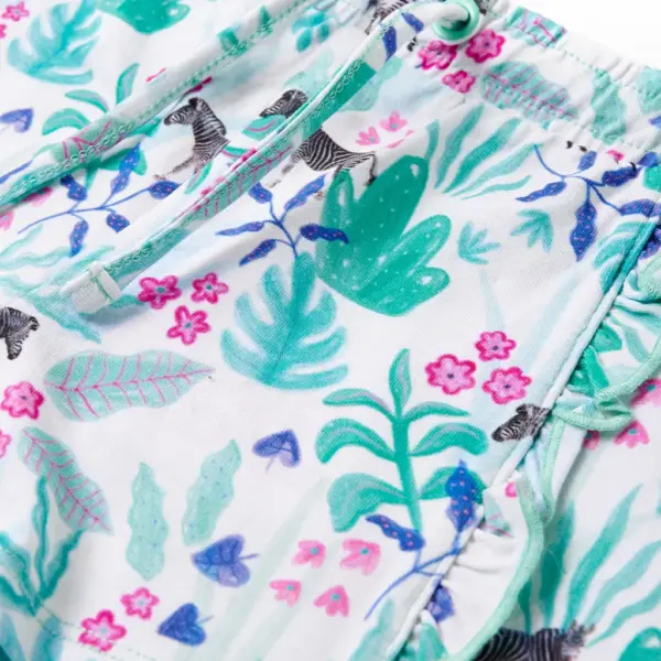 Laste lühikesed püksid pingutusnööriga, ekrüü ja tume mündiroheline, sebratrükiga, suurus 128 – 5