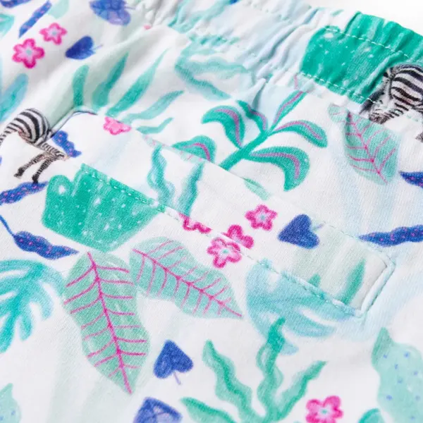 Laste lühikesed püksid pingutusnööriga, ekrüü ja tume mündiroheline, sebratrükiga, suurus 128 – 6