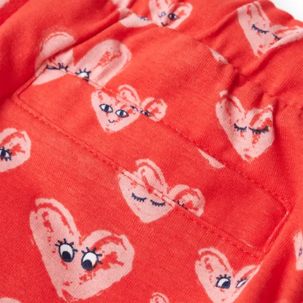 Laste lühikesed püksid südameprindiga, punane, pingutusnööriga vöö, suurus 116 (5–6 a) – 7