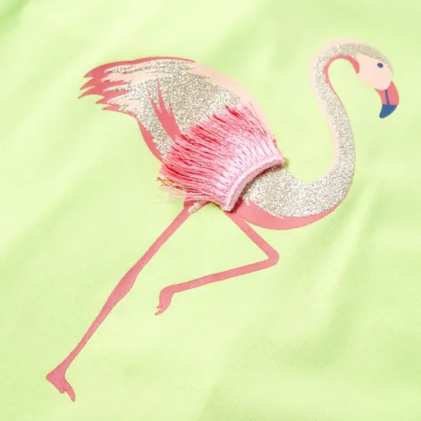 Laste neoonkollane top sädelev flamingo kujundusega, elastsete õlapaeltega, suurus 128 – 4