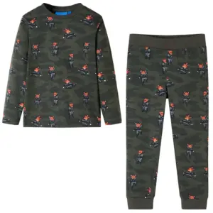Laste puuvillane pidžaamakomplekt pikkade varrukatega, ninja rebase mustriga, khaki, suurus 128