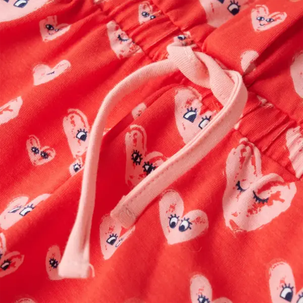 Laste lühikeste pükstega kombinesoon, punane südameprindiga, 95% puuvill, suurus 128, trukkidega, pingutusnööriga vöökoht, 2 taskut – 6